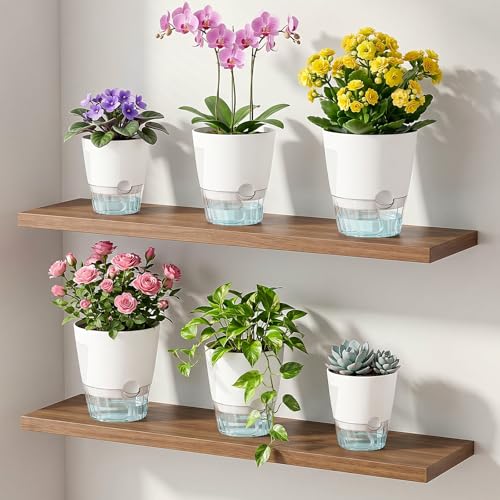 Hayder 5/6/7 Inch Self Watering Pots for Indoor Outdoor Plants 6 Pack - color: White