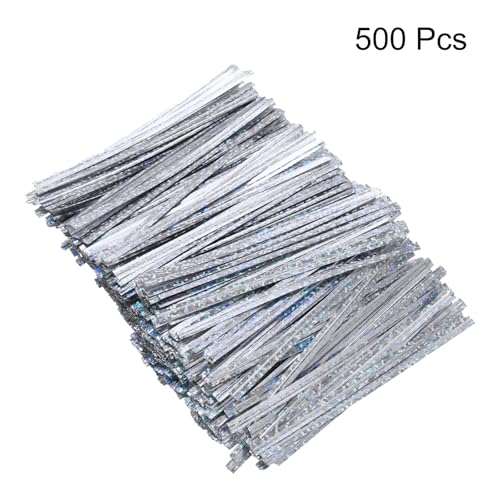 HARFINGTON 500pcs Bag Twist Ties 4" Reusable Plastic Twist Ties Wire Cable Ties for Party Bread Candy Cake, Silver - color: Silver