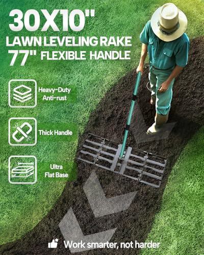 30"x10" Lawn Leveling Rake, Yard Leveling Rake for Soil with 77" Handle - style: 30"X10"