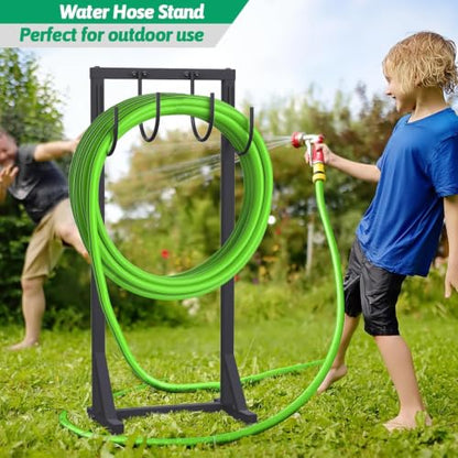 Garden Water Hose Holder for Outside Hose Stand Hanger Rack Freestanding - color: Black