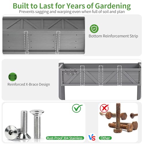 HIPS All-Weather Raised Garden Bed with Legs,47.2"L x 17.3"W x 29.7"H - color: Gray, size: 47.2"L-With Wheels