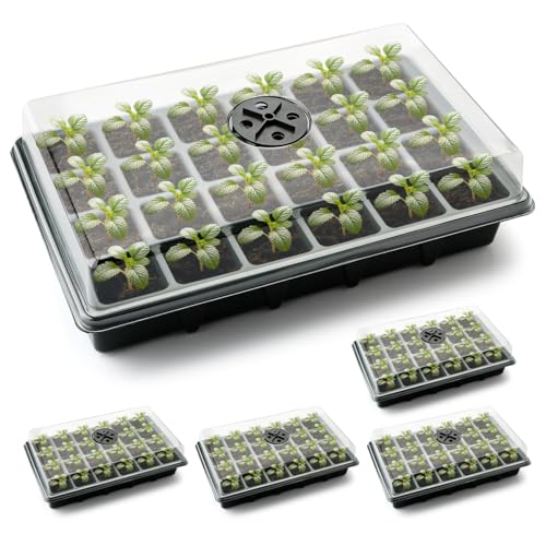 5-Pack Seed Starter Trays with Humidity Dome & Large 24-Cell Plug Trays - color: Green, size: 5 Sets