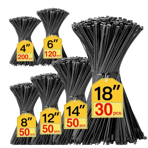 Black Zip Ties Assorted Sizes 4+6+8+12+14+18 inch, 500 Pack Cable Ties, UV-Resistant Zipties, Multi-Purpose for Home, Office, Garage & Cable Management, SiKuLin - size: 4+6+8+12+14+18 (500 Pack)