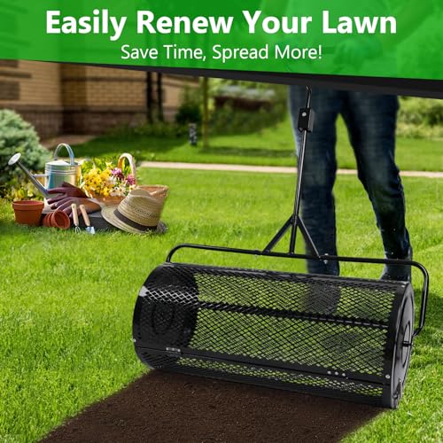 36 Inch Towable Compost Spreader, Metal Mesh Peat Moss Spreader for Lawn - size: 36 Inch