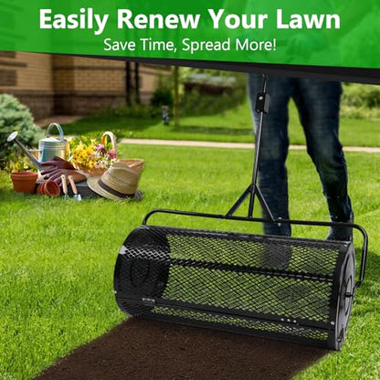 36 Inch Towable Compost Spreader, Metal Mesh Peat Moss Spreader for Lawn - size: 36 Inch