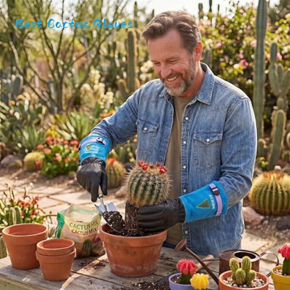 Cow Leather Adjustable Thorn Proof Gardening Gloves - color: Blue-cypress, size: Large