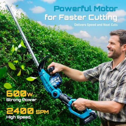 SEESII 2-in-1 Pole & Cordless Hedge Trimmer, 20" Electric Bush Trimmer 20V - color: Sky Blue