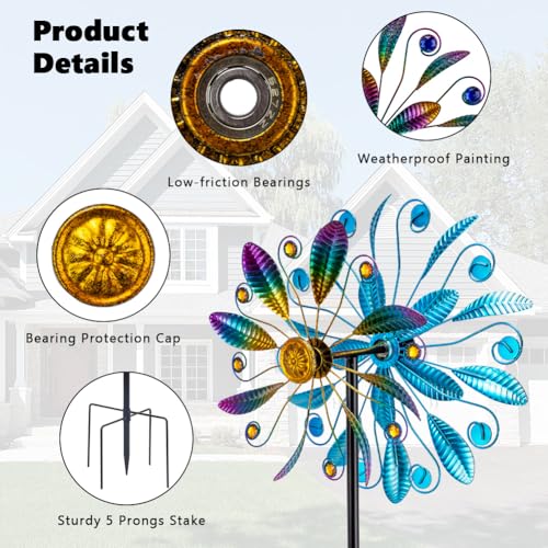 13"Metal Wind Spinners for Outdoor, 360° Wind Sculpture with Stake - color: Purple4