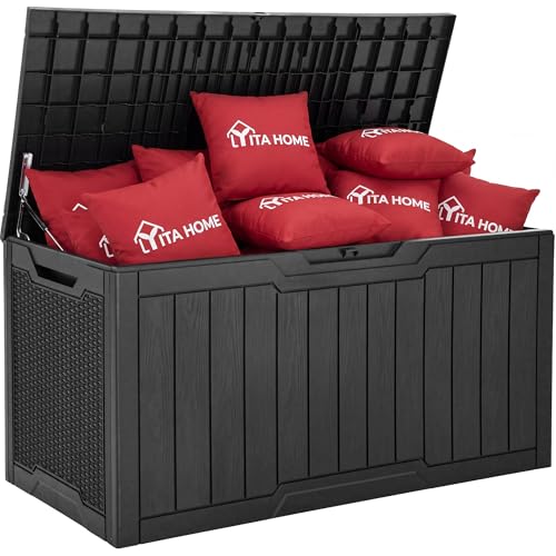 YITAHOME 100 Gallon Large Outdoor Deck Box - color: Dark Grey, size: 100 Gallon