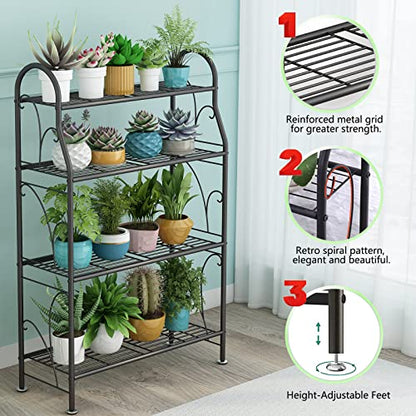 SORCEDAS Plant Stand Outdoor Indoor 4 Tier Metal Corner Flower Shelf - size: 4 Tier-Dark Grey