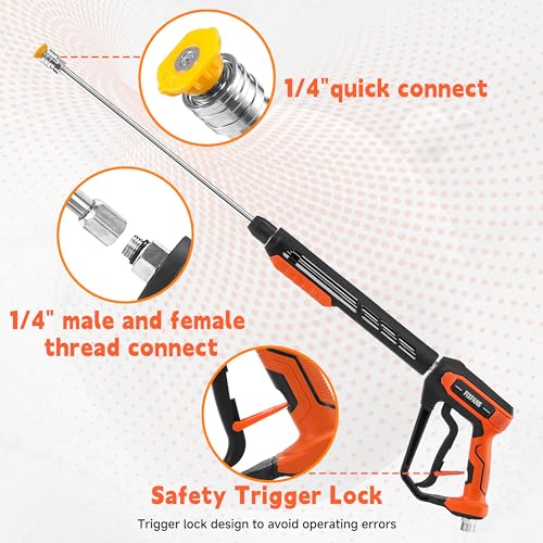 FIXFANS Pressure Washer Gun and Hose Kit, 50FT Power Wash Hose, M22 Fitting - size: 50 FT