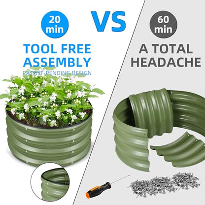 ZXZYHFTY Round Raised Garden Bed Set, 3 Pack, 2 x 2 x 1 Ft, Green - color: Green