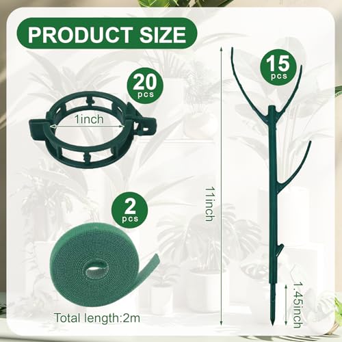 15 Pack Stackable Plant Support Stakes, Climbing Plant Support Pole, Philodendron Garden Stakes for Potted Plants, Plant Holder Stick for Monstera, Pothos