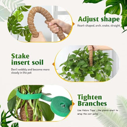 2 Pack 63" Bendable Moss Pole for Plants Monstera, Moss Poles for Climbing Plants Indoor, Coir Plant Pole Sticks Support Stakes for Potted Plant, Pothos, Philodendron Plants - size: 63"