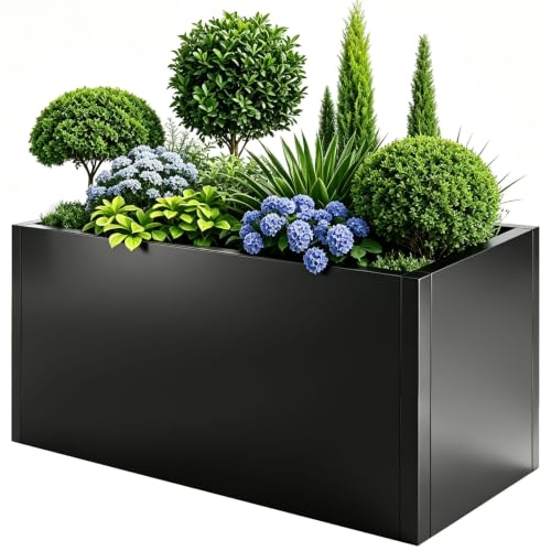 32"x16"x16" Large Metal Planter Box, Galvanized Steel Planter Box - color: Black, size: 32"L x 16"H x 16"W