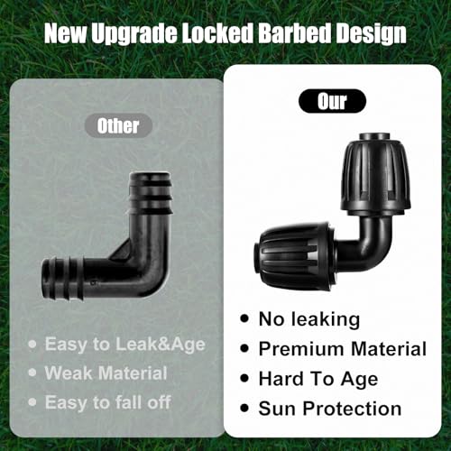 12pc 1/2“ Drip Irrigation Elbow Fittings, ANTI DROP Lock Barbed Elbo - size: 12 Pcs 1/2 Inch Irrigation Elbow Fittings