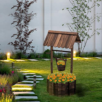 UDPATIO Rustic Solid Fir Wood Wishing Well Planter for Outdoor Plants, 16.5 in Diameter - size: 47.3''x22.04''x22.04''