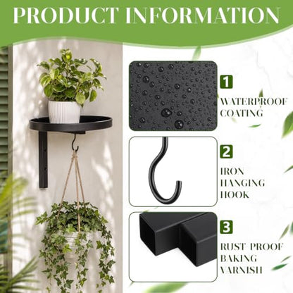 6 Pack Wall Plant Holders 7.9 Inch Black Metal Hanging Plants Hanger Shelves Heavy Duty Rustproof Iron Floating Window Plant Display Stand with 6 Hooks for Indoor Outdoor Wall Art Decor