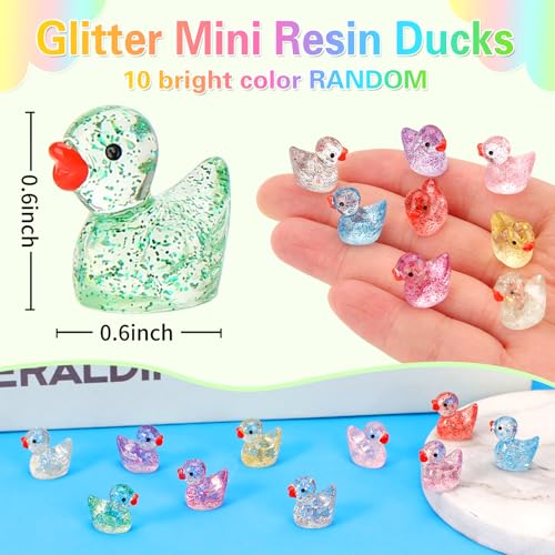 240 Pcs Glitter Mini Resin Ducks, Tiny Small Plastic Ducks Figures to Hide - style: Glitter Ducks