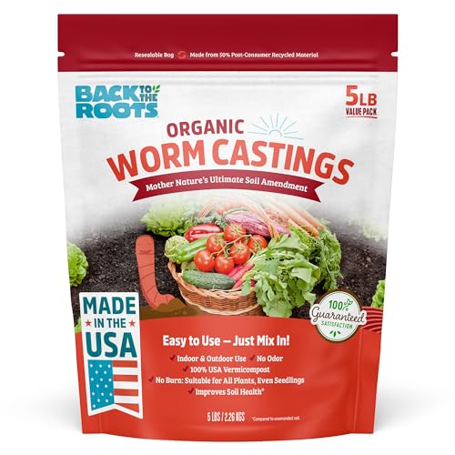Back to the Roots Organic Worm Castings for Plants, Natural Fertilizer and Soil Enhancer for Gardening, Made in the USA, 5lb - style: Organic Worm Castings