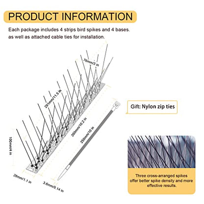 OFFO Bird Spikes for Outside, 304 Stainless Steel, 4 Pcs, 3.4 Ft (1.04 m) - size: 3.4 Feet