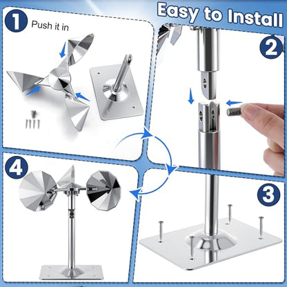 2 Pack Reflective Spinning Bird Deterrents, Wind-Powered Aluminum Alloy