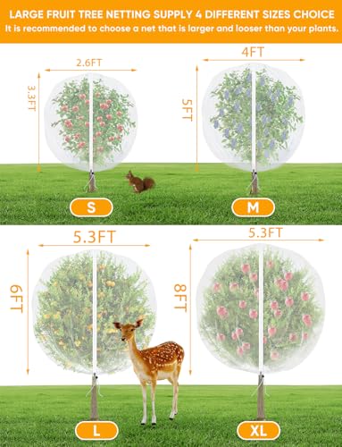 VITI Fruit Tree Netting for Cicadas - with 4Pcs 8Ftx5.3Ft Zipper&Drawstring Protection for Your Fruit Trees Garden Bird Netting Covers Blueberry Bush Tomato Bug Plant Protection Cherry Apple Tree - size: 8X5.3FT