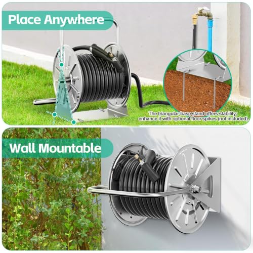 SPECILITE Garden Hose Reel, Holds 5/8In 75ft Capacity, with 6ft Leader Pipe - size: 75 FT, 6 FT Leader