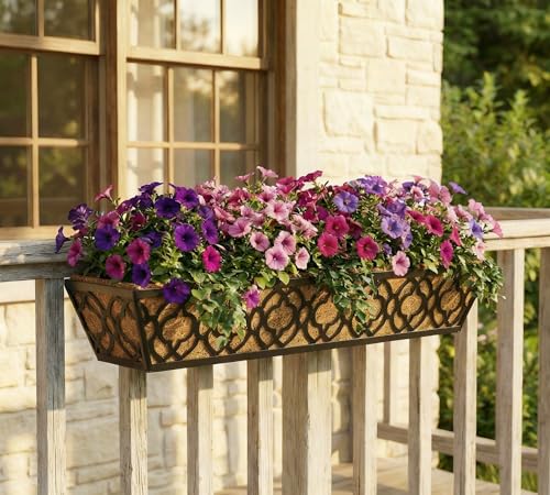 Y&M 30'' Large Window Box Railing Planter with Coco Liner, Outdoor Window Flower Boxes Over The Railing Planter Boxes Deck Fence Porch Patio Planter-2 Pack - size: Flower 30in 2p