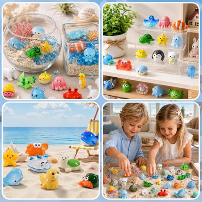 60pcs Mini Sea Animals Tiny Resin Animal Figurines Aquarium Ornaments Decor