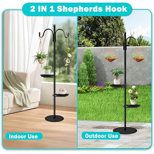 Shepherds Hooks for Outdoor, 76 Inch Bird Feeder Stand - style: Dual Hooks & 2 Pots