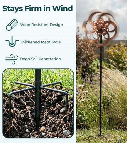 Metal Wind Spinner Outdoor, 63" Double-Sided Copper Decor