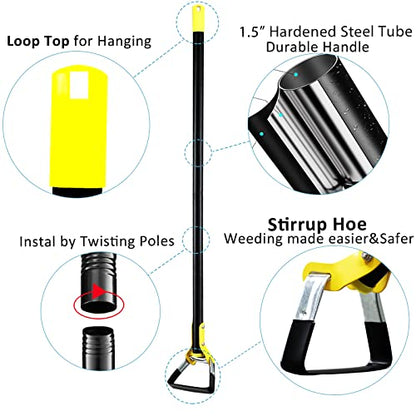 DonSail Gardening Tools Stirrup Hoe, Heavy Duty Steel Scuffle Action Hoe, Adjustable Garden Hoes for Weeding Long Handle 30-40 Inch - size: 30-40 Inch