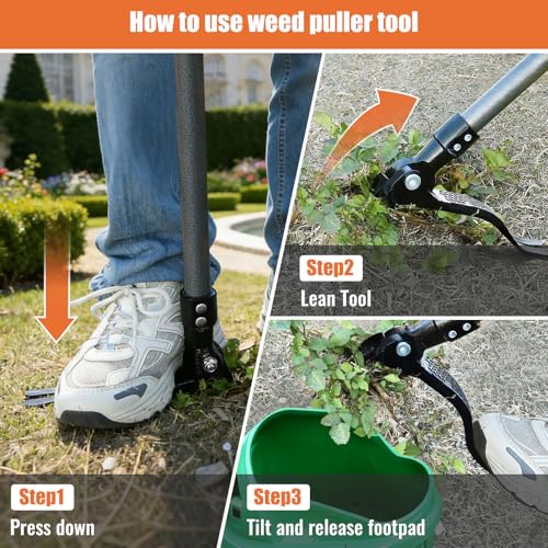 GOXAWEE Stand Up Weed Puller Tool with 45″ Long Handle, Manual Weeder Tool - color: Black Weed Puller Tool