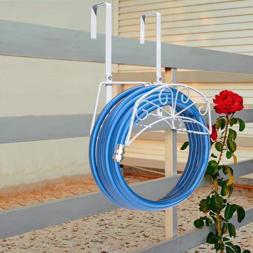 Garden Hose Holder for Outside Yard Hang Over the Door and Fence, Holds Up to 150Ft, White - color: White