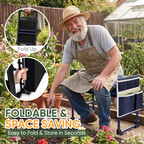 Garden Kneeler and Seat, Heavy Duty Foldable w/Soft Kneeling Pad
