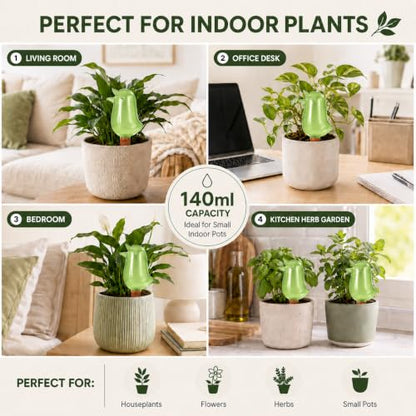 4 Pack Self Watering Spikes for Indoor Plants, Plant Watering Devices with Bird Shape, Automatic Irrigation Spikes for Potted Plants, Vacation Plant Waterer System (Green) - color: Green