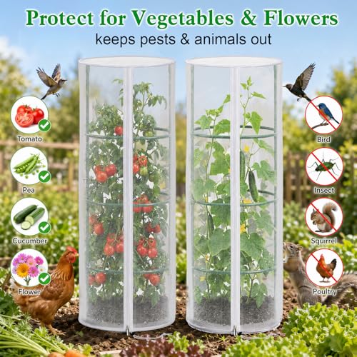 4 Pcs 57"X15.7" Round Tomato Netting with Zipper, Insect Bird Cover - size: Round-4PCS