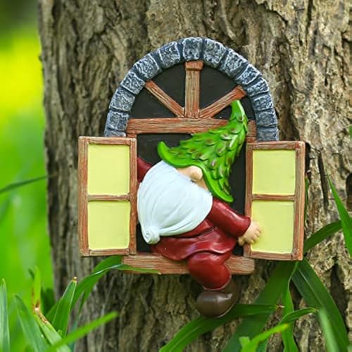 vomiceak Whimsical Fairy Garden Gnome Statue, Tree Faces Decor Outdoor -5.9 Inch, Funny Garden Tree Decoration,Ideal Patio Yard Lawn Porch Decoration - style: F