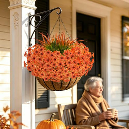 15 Pcs Fake Mums Artificial Fall Flowers for Outdoor Decorations, Orange