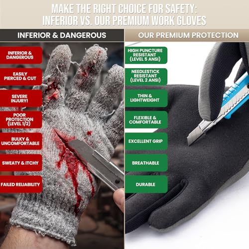 TAILI 2 Pairs Level 5 Puncture Resistant, Level 2 Needle Resistant Gloves M - size: Medium
