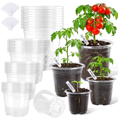 36PCS Clear Nursery Pots with Drainage, 7/5/4/3.5 Inch Plastic Nursery Pots