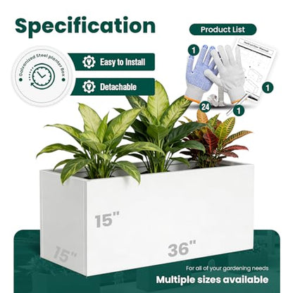 Metal Rectangular Planter 36" L x 15" W x 15" H, Galvanized Steel - color: White, size: 36" L x 15" W x 15" H