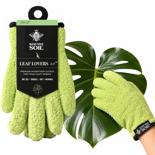 BLESS YOUR SOIL Microfiber Dusting Gloves for Plants, Premium Leaf Cleaning Gloves for Houseplants - Reusable, Lint Free