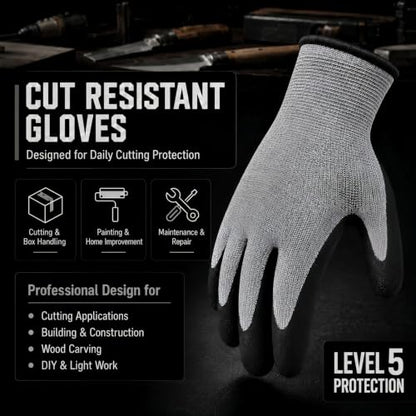 Level 5 Cut Resistant Work Gloves, Sandy Nitrile Grip, 1 Pair - color: X-large(black)
