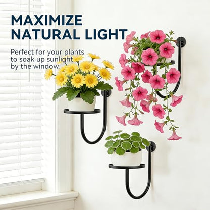 Wall Planters for Indoor Plants, 3 Pack Wall Mounted Plant Holder, Metal Plant Floating Decor Shelves, Space Saving, for Bedroom, Living Room, Kitchen, Office, Bathroom Decor