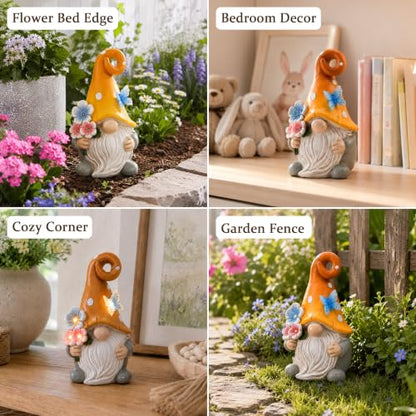 Solar Garden Gnome Statue: Outdoor Figurine with Flower Light - color: Flower Gnome