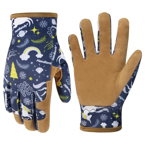 HANDLANDY Kids Leather Gardening Gloves, Kid Work Gloves, Blue, M - color: Blue (1 Pair), size: Medium (Age 5-7)