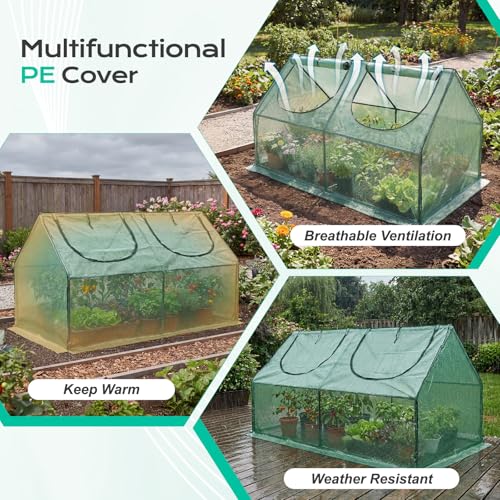 BPS 6x3x3 FT Mini Greenhouse with Roll-Up Zipper Windows, Green PE - color: Green, size: 6x3x3 FT