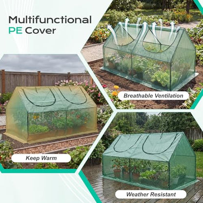 BPS 6x3x3 FT Mini Greenhouse with Roll-Up Zipper Windows, Green PE - color: Green, size: 6x3x3 FT